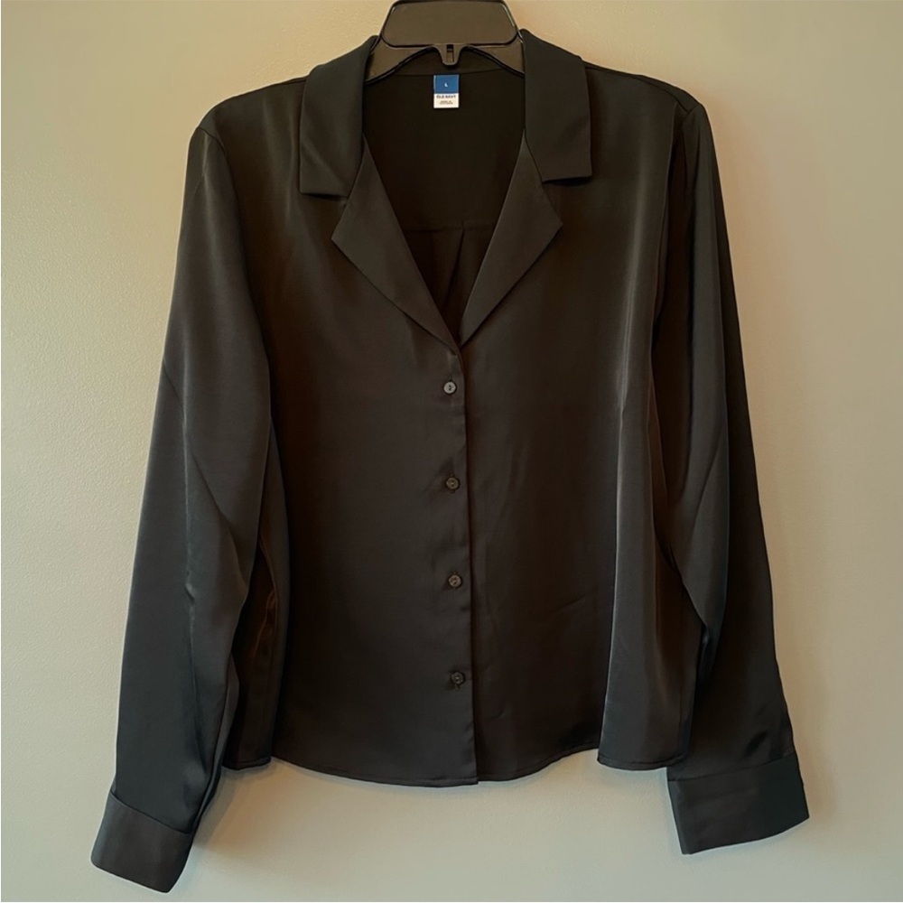 Old Navy Black Silk Button-Down Shirt